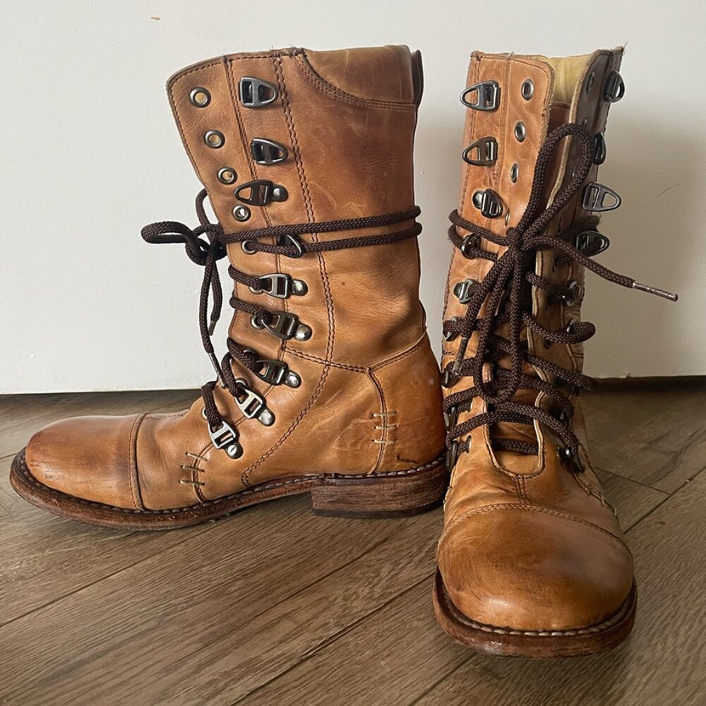 Rare Bed Stu Leather Brown CottageCore Lace Up Boots Womens Size 6.5 - 7